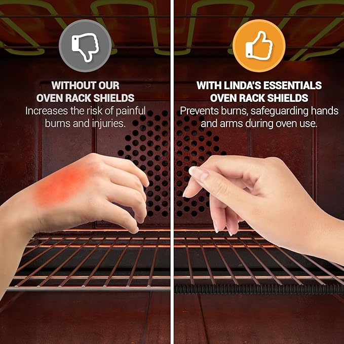 Silicone Oven Rack Shields by Linda’s Essentials (2 Pack) | Heat Resistance Silicone Oven Rack Protectors Guards Against Burns and Scars | 22 Inches Long (Black)