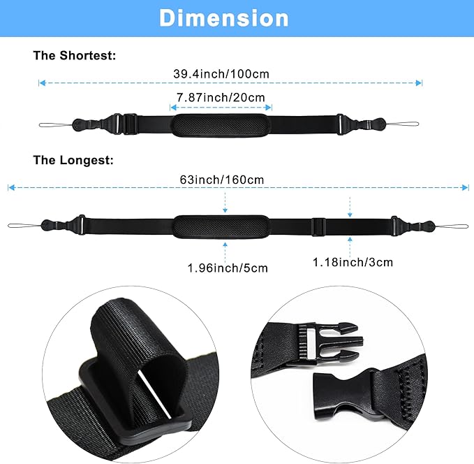 TIMISM Shoulder Strap with Pad, 2 Sets of Quick Release Buckles, Adjustable between 39" to 63", Replacement Comfortable Neck Lanyard for Camera, Tablet, iPad, Laptop, Binocular, Luggage Bag, Black