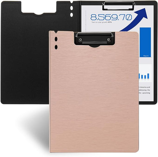 Y YOMA Clipboard Folder, A4 Foldable Plastic Clipboard with Metal Clip, 360° Rotating Cover, Waterproof Work Folder for Home, Office, School, Field Work, Outdoor - 2 Pack, Pink