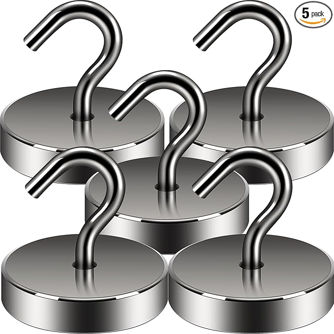 Neosmuk Magnetic Hooks, Cruise Ship Essentials, 100lb+ Heavy Duty Magnetic Hooks for Cruise Cabins, Refrigerator, Grill, Hanging, and Travel | Extra Strong Must-Have Magnet Hook, Gunmetal, 5 Pack
