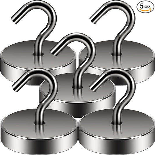 Neosmuk Magnetic Hooks, Cruise Ship Essentials, 100lb+ Heavy Duty Magnetic Hooks for Cruise Cabins, Refrigerator, Grill, Hanging, and Travel | Extra Strong Must-Have Magnet Hook, Gunmetal, 5 Pack