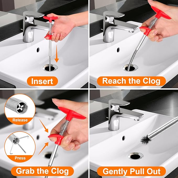 Drain Clog Remover, 25inch Drain Snake Hair Remover(3pcs), Hair Catcher Drain Auger Cleaner Tool Set For Toilet, Kitchen Sink, Bathroom Tub, Sewer