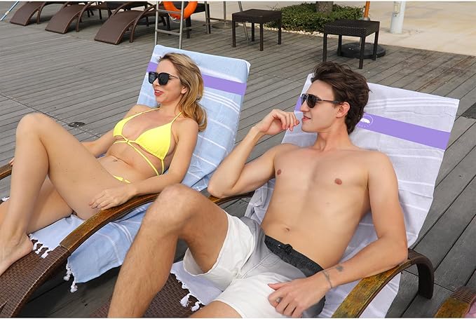 Towel Bands (6 Pack) - Stretch Beach Towel Clips for Beach, Pool, Cruise Chairs; Purple