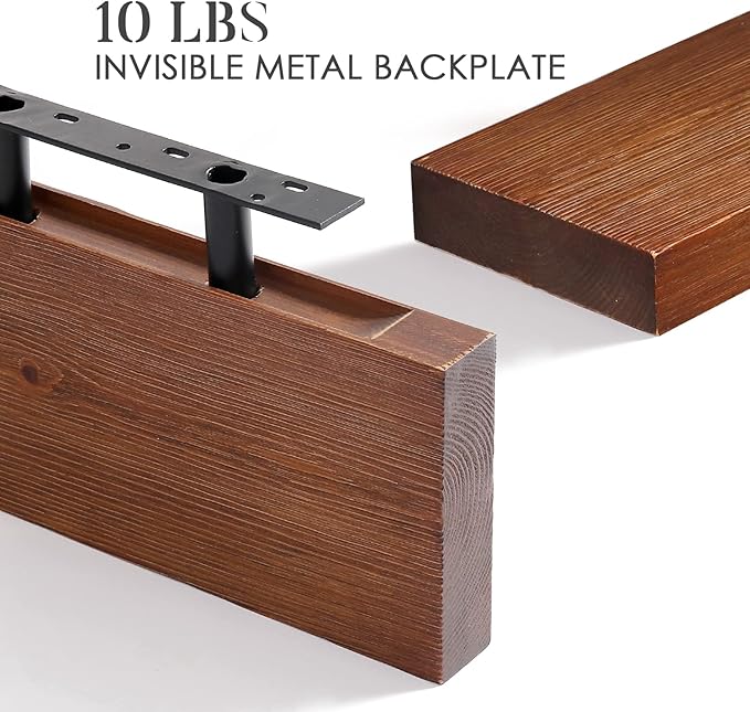 WELLAND Bradley Floating Shelves Handmade Wood Wall Shelf Set of 2, Tudor Oak Wall Mount Shelf (Set of 2, 12 inch)