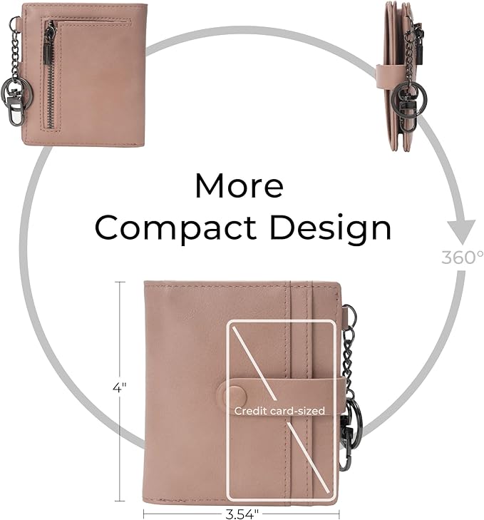 Alldaily Slim Keychain Wallet for Women, RFID Blocking Small Bifold Travel Credit Card Holder (Dark Pink)