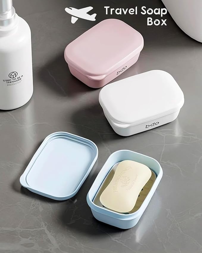 Travel Essentials Soap Holder with Lid,Leakproof Soap Dish with Drainage Layer, Portable Travel Soap Bar Case for Camping, Gym, Bathroom,Kitchen,Dormitory,Hotel(Pink)