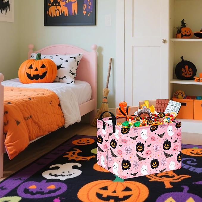 Rec Halloween Ghost Storage Basket Box Hamper Collapsible Organizer Bin Gift Shelf Baskets for Home and Kitchen Storage.