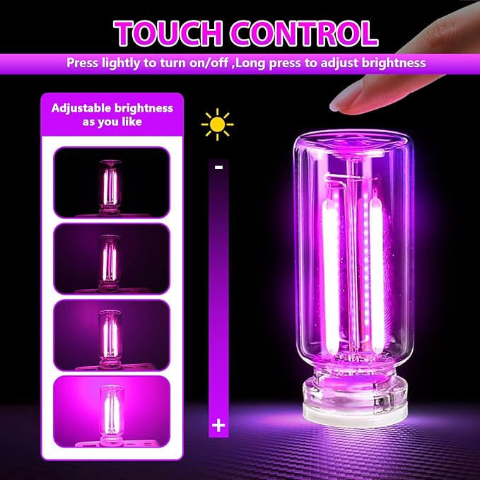 2PCS Car USB Night Lights, Touch Dimmable Vehicle Interior Ambient Lamp, Portable Retro Glass LED Light for Auto Decorations, Bedroom, Office, Camping, Gifts for Women and Men (Purple)