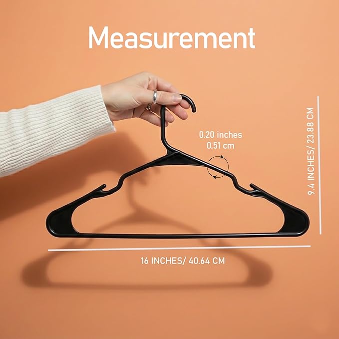 Utopia Home - Plastic Hangers 50 Pack - Space Saving Clothes Hanger - Durable and Strong Closet Organizers and Storage Makes It Ideal Stocking Stuffers or Apartment or Dorm Room Essentials (Black)
