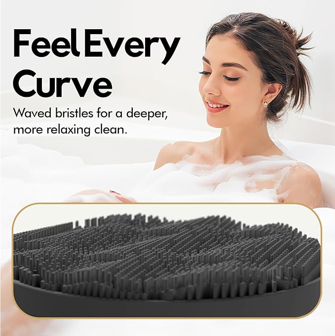Silicone Body Scrubber - Loop Fin Bristles Loofah for Gentle Exfoliating & Lathering with Body Scrub & Wash, Durable & Hygienic, Deep Cleansing Exfoliator for All Skin Types - Shower Essential