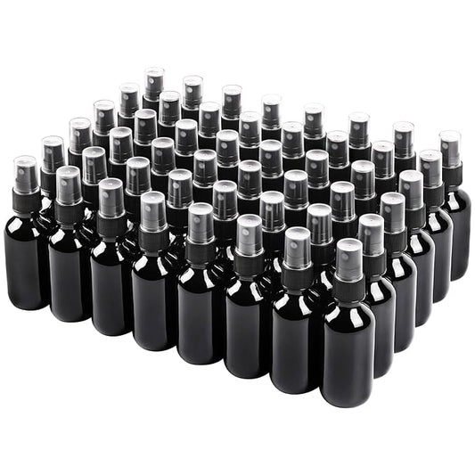 Black Glass Small Spray Bottle 2 oz 48 Packs,Fine Mist Sprayer Small Clear Bottles,Refillable Containers mini spray bottles for Cleaning Solutions and Skin Care (Black 48pcs)