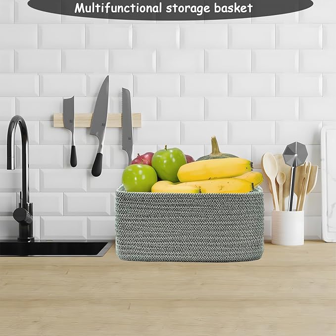 COMFY-HOMI 11.5"x7.5"x4.7" Storage Baskets for Organizing | Cotton Rope Woven Basket | Toy Storage Bin Box | Basket for Shelves, Closet Organizer Bin, Decorative Closet Shelf, 1 Pack,green