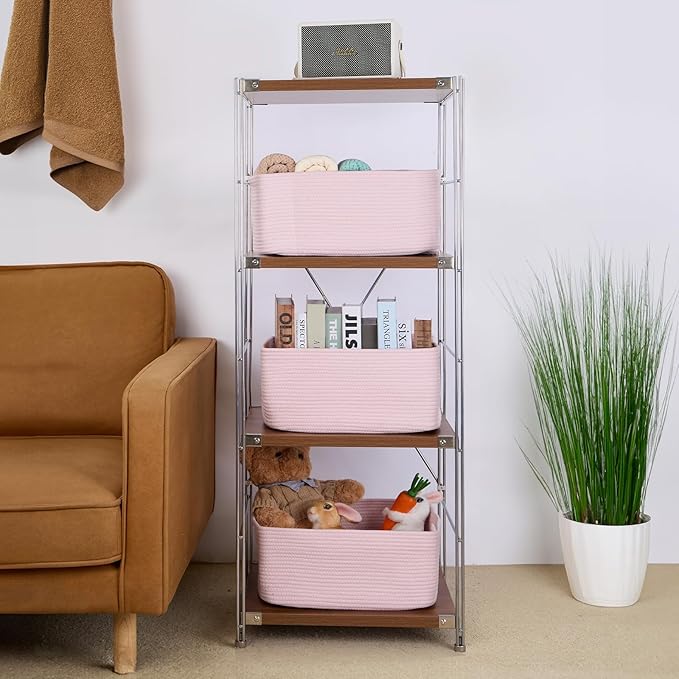 MiniArk Large Storage Baskets for Shelves, Closet Organizers Bins for Clothes Blanket Towels, Baby Nursery, Toy Baskets Box, Woven Rope Baskets, 17 x 13 x 7.5”, 2 Packs Light Pink