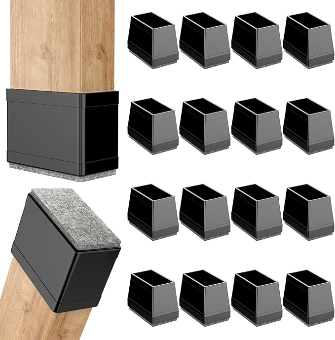 Rectangle Chair Leg Protectors for Hardwood Floors,16 PCS Silicone Covers to Protect Wood Tile Floors Felt Pads Furniture Leg Caps Reduce Noise. Easy to Move.(Black,0.5 x 2 Inch,Rectangular)