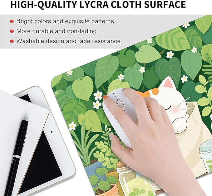 Square Mouse Pad Cute Kitten, Personalized Premium-Textured Custom Mouse Mat Design, Washable Mousepad Cloth, Non-Slip Rubber Base Computer Mouse Pads Cat for Wireless Mouse