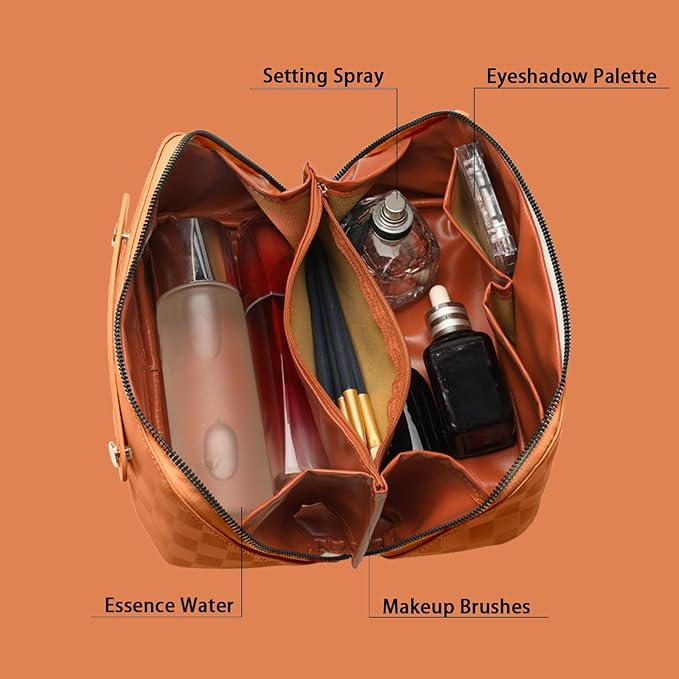 Travel Makeup Bag,Large Capacity Cosmetic Bags for Women,Waterproof Portable Pouch Open Flat Toiletry Bag Pattern Makeup Bag