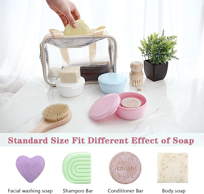 Plastic Travel Soap Container Portable Soap Case for Shampoo Bar Round Soap Holder with Leak-Proof Lid for Bathroom Shower Gym (Pink + Blue)