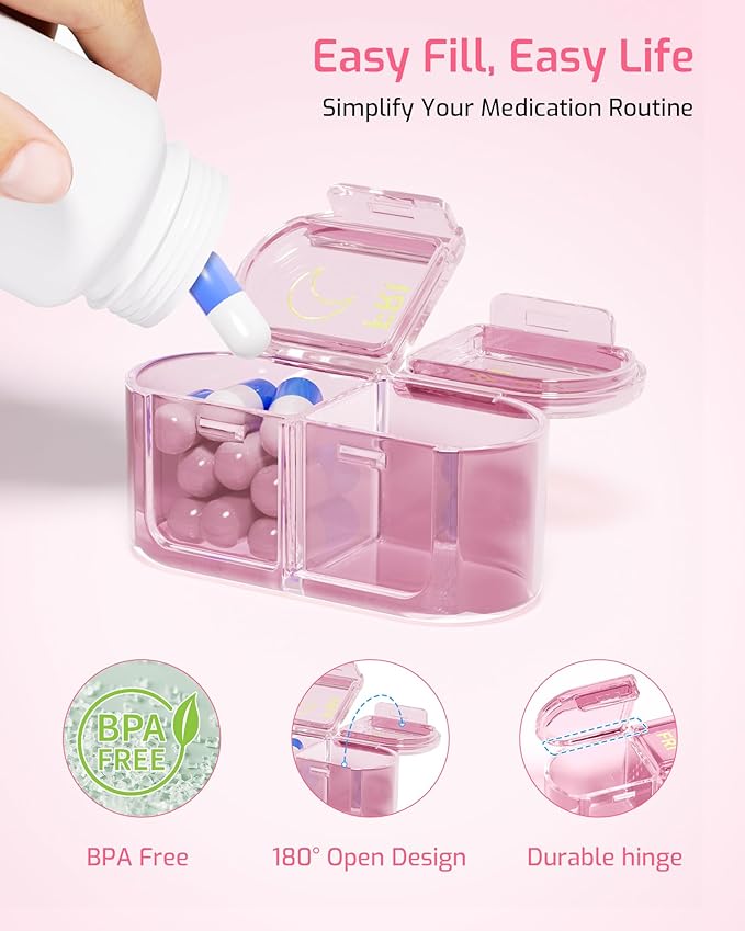 Daviky Weekly Pill Organizer 2 Times a Day, 7-Day AM PM Medicine Case, Travel-Friendly Pill Box for Fish Oils, Vitamins & Supplements