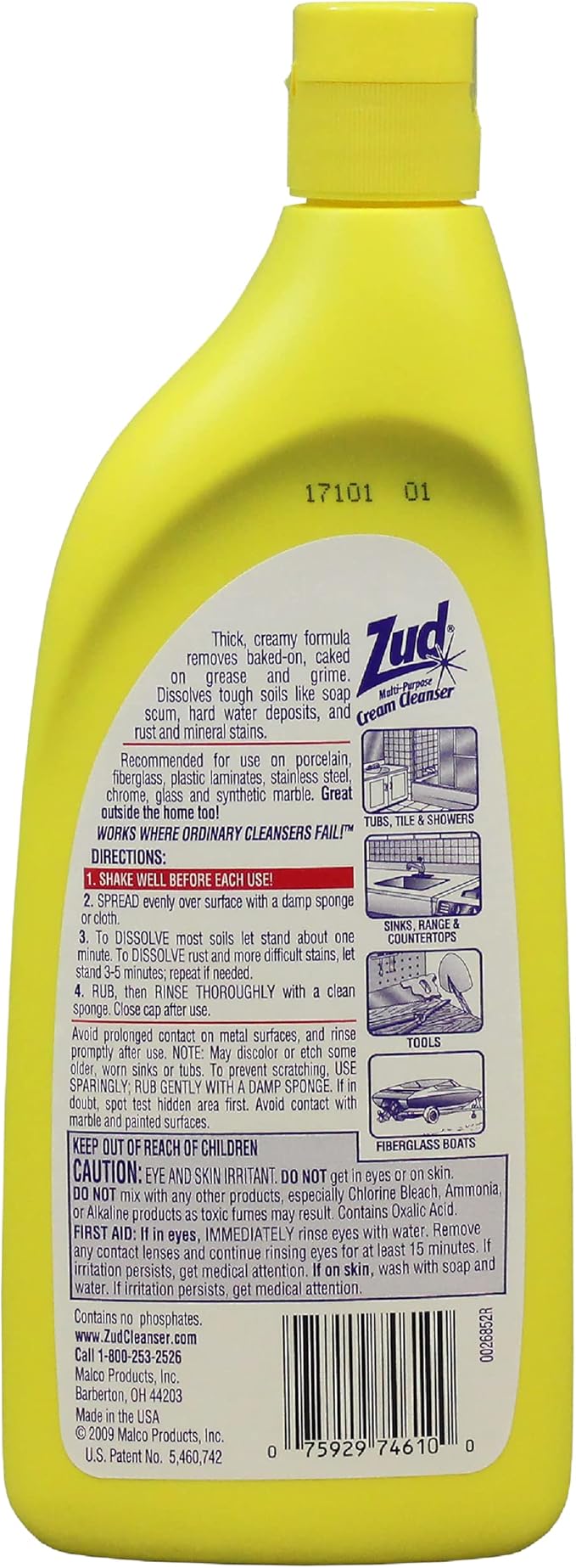 Zud Cream Cleanser (2-Pack) - Ultimate Bathroom Cleaner/Bleach-Free Formula for Shiny Surfaces/Removes Rust, Hard Water Stains, & Grime/Best for Countertops, Bathrooms, Marble, and More (530019)