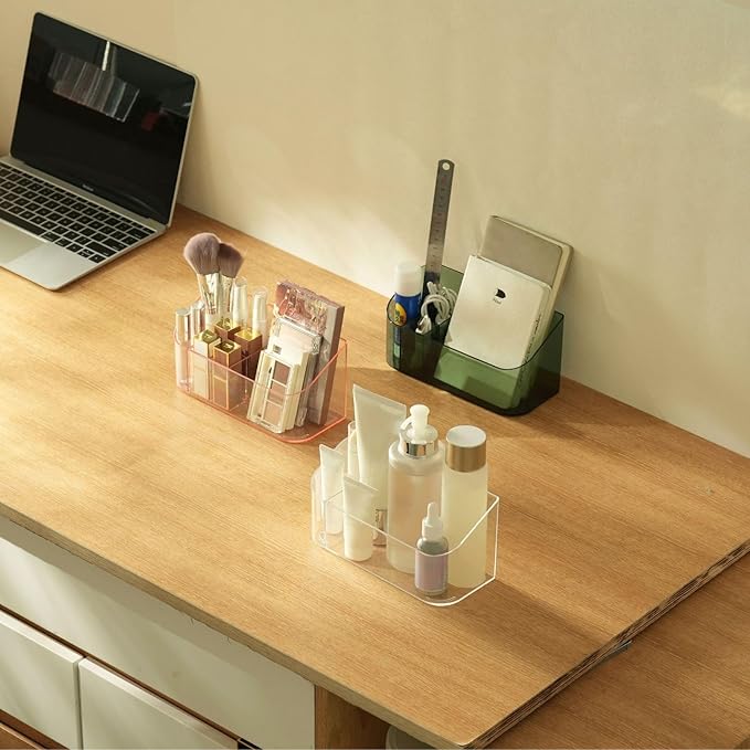 SUNFICON Makeup Tray Holder Organizer Cosmetic Display Case Tabletop Desktop Vanity Countertop Bathroom Wall Cabinet Medicine Storage Box 9 Dividers 2 Removable for Womens Ladies Girls Crystal Green