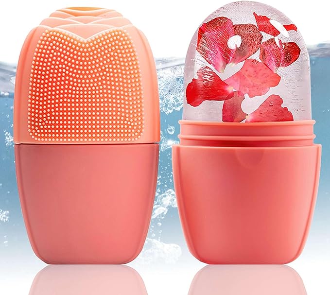 XHJRI Ice Face Roller Massager, Ice Cube Roller for Face, Eyes and Neck, Naturally Conditioning and Skin Care, De-Puff Eye Bags, Reduce Migraine Pain, Reusable Massage Silicone Ice Mold (New Pink)