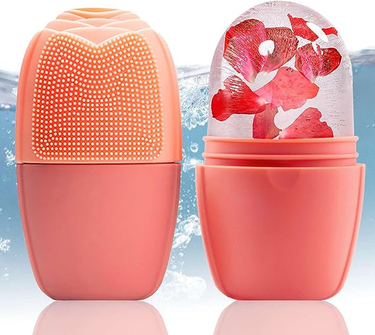 XHJRI Ice Face Roller Massager, Ice Cube Roller for Face, Eyes and Neck, Naturally Conditioning and Skin Care, De-Puff Eye Bags, Reduce Migraine Pain, Reusable Massage Silicone Ice Mold (New Pink)