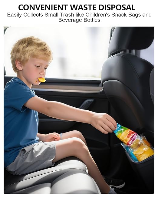 cybtkcar for Tesla Trash Can Model Y Refreshed Juniper Accessories 2020-2026 Rear Center Console Organizer Car Trash Can with Lid Model Y Backseat Storage TPE Under Seat Garbage Can 2nd Row Bin