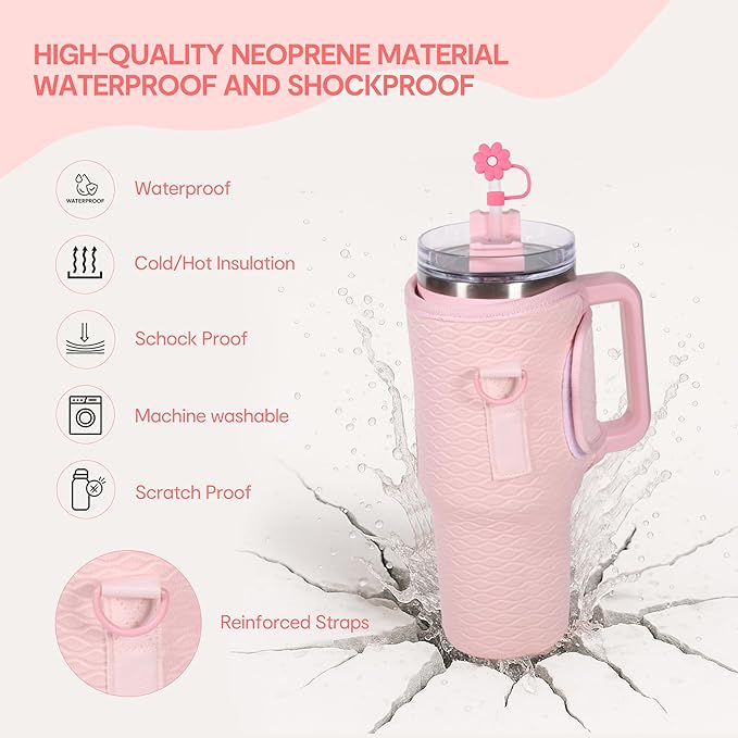 &And Per Se Water Bottle Shoulder Bag for Women, Neoprene Carrier with Phone Pocket & Pink Charm, Adjustable Crossbody Strap Fits Stanley 30oz Tumblers, Gift for Her (Pink)