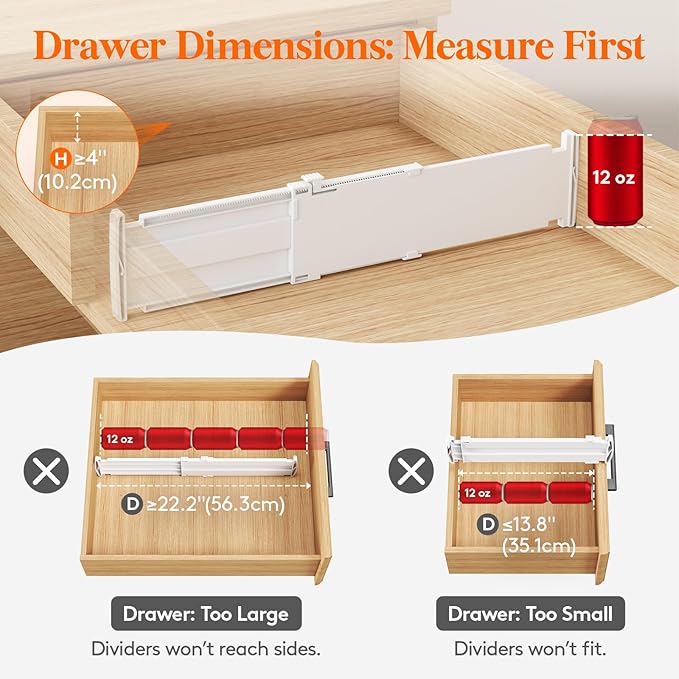Lifewit 4" High 5 Pack Drawer Dividers, 13.8-22.5" Drawer Divider for Clothes, Adjustable Dresser Drawer Organizers, Plastic Drawers Separators for Clothes, Bedroom, Bathroom, Kitchen, Office