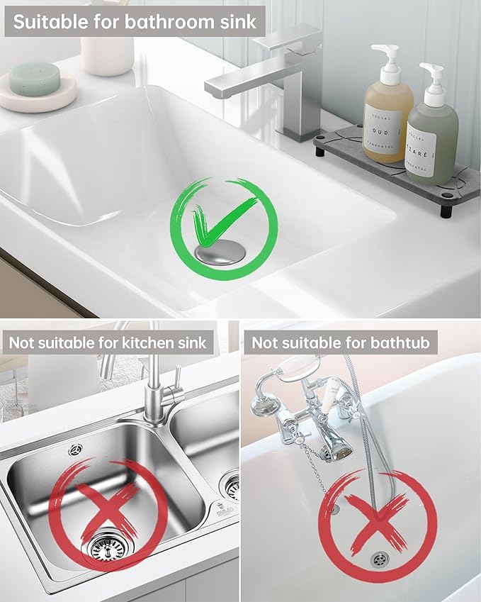 Fransiton Bathroom Sink Drain Stopper, Big-Cap Pop-up Drain Fits 1.1“-1.77”Lavatory Vanity RV Sink, Anti-Clogging Drain Plug with Detachable Hair Catcher, Chrome Plated