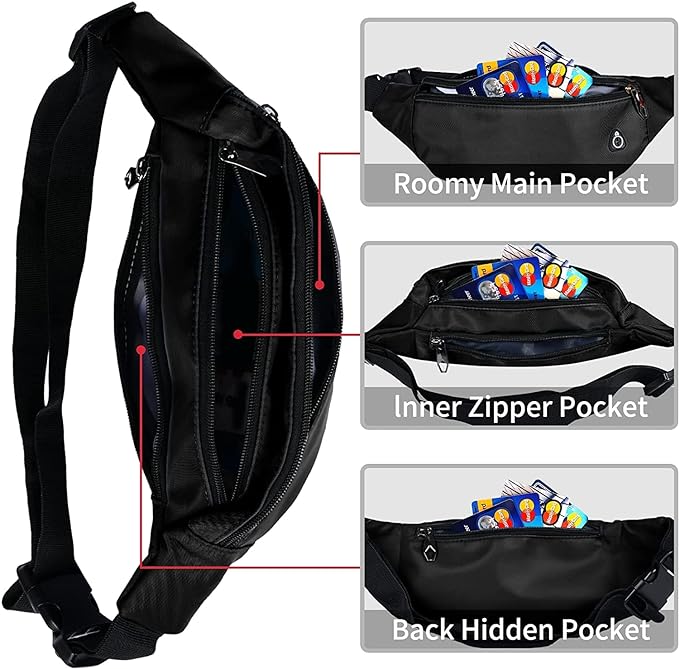 Fanny Packs for Men and Women, Waterproof Sports Waist Pack Bag for Travel Hiking Running Hands-free