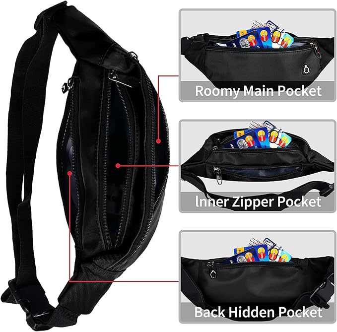 Fanny Packs for Men and Women, Waterproof Sports Waist Pack Bag for Travel Hiking Running Hands-free
