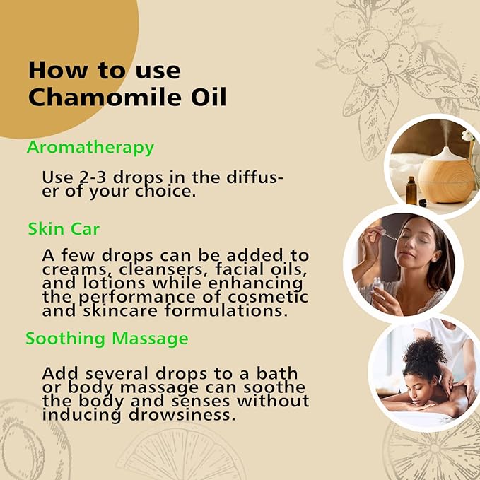 Chamomile Essential Oil 10ml – 100% Pure Natural Roman Chamomile Oil for Skin, Hair, Diffuser