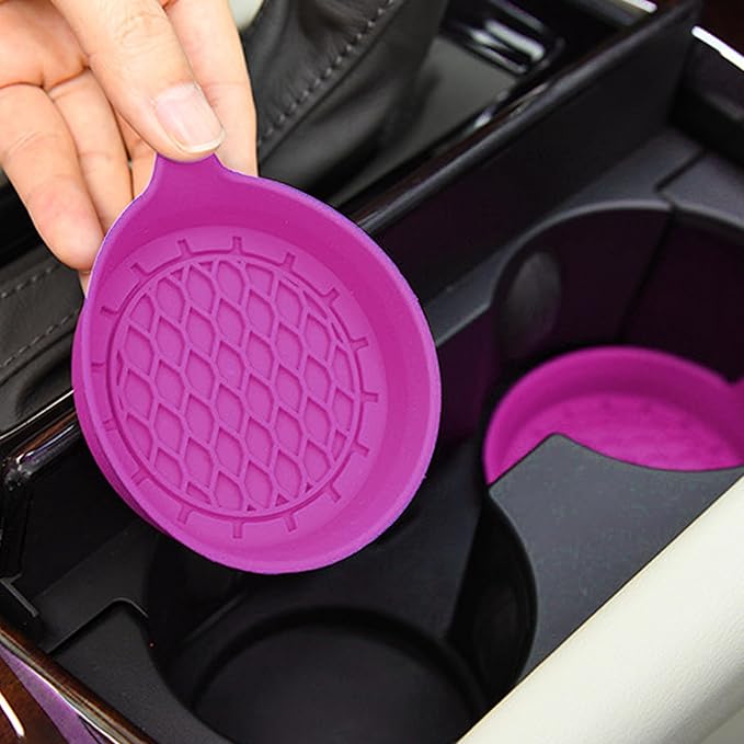 4PCS Car Cup Holder Coaster, Silicone Non-Slip Vehicle Cup Holder Insert Pads, Automotive Interior Insulation Drink Cup Mats Decor Accessories, Universal for SUV, Sedan, Truck (Purple)
