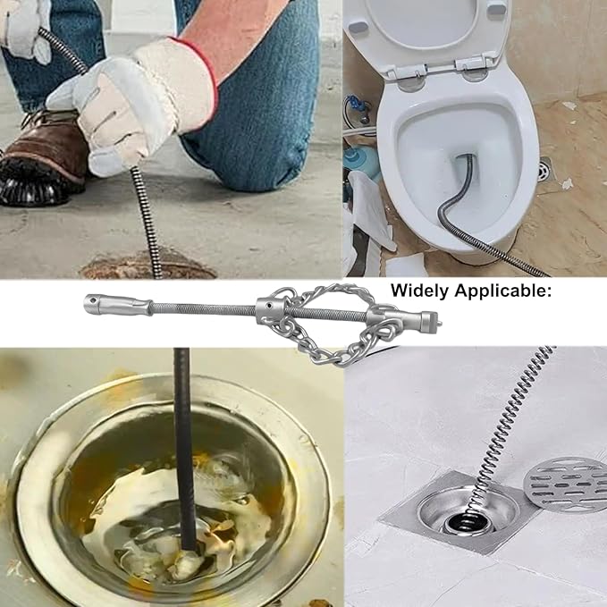 Flex-Shaft Sewer Descaling Chain, 16mm Drill-Powered Drain Cleaner, Hardened Steel Pipe Unclogger for Kitchen Sink, Bathtub, Toilet & Shower Drain, Reusable Pipeline Maintenance Tool
