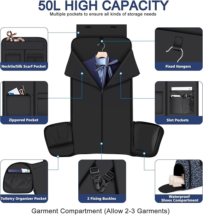 Convertible Garment Bags for Travel - Carry on Garment Duffle Bag with Backpack Straps for Men Women, 4 in 1 Large Travel Duffel Bags with Shoes Compartment Hanging Suit Dress Weekender Bag 3pcs Set