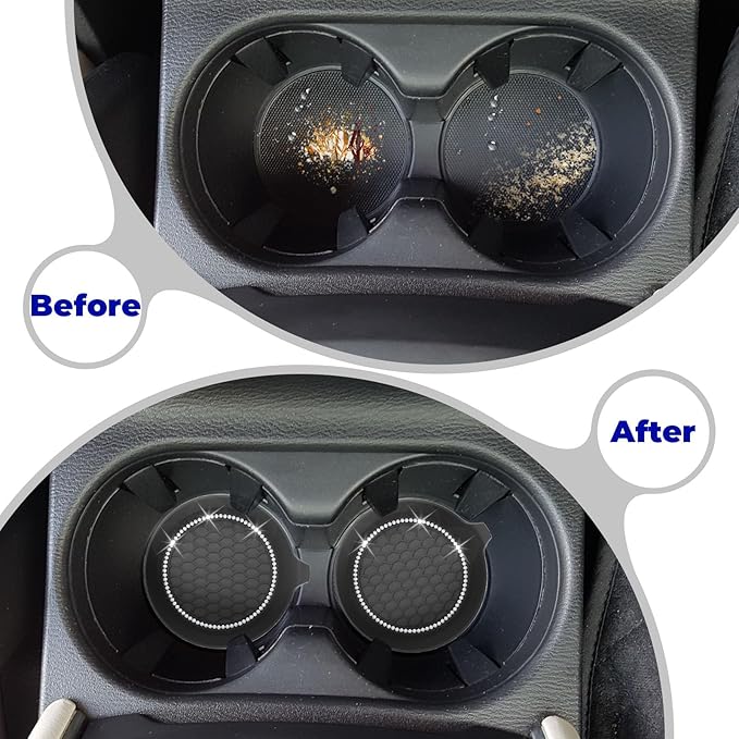 2 PCS Car Cup Coasters, Universal Cup Holder Coaster for Car Accessories, Bling CupHolders Insert for Women Non-Slip Silicone Car Cup Holder Coasters