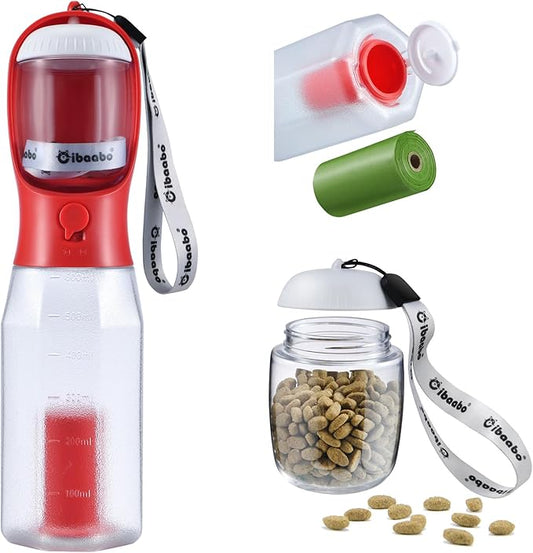 Dog Water Bottle with Food Container & Poop Bag Holder, Travel Water Bowl, Portable Pet Dispenser, Dog Gifts Stuff Accessories Items, Puppy Essentials for Yorkie Chihuahua Walking Hiking