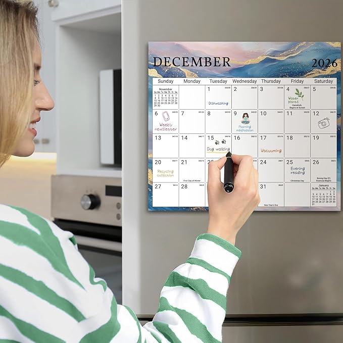 Aesthetic 2026-2027 Magnetic Calendar for Refrigerator, 21-Month Fridge Calendar Magnet from April 2026 to December 2027, Easy Organizing, Gilded Elegance
