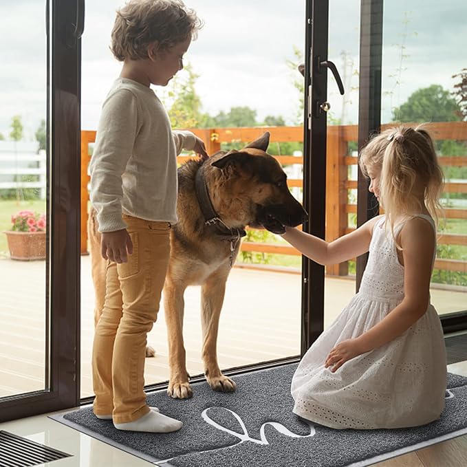 Door Mat (32"x20",Grey), Welcome Mat Low Profile Front Doormat Indoor Outdoor Door Non Slip Rugs for Entryway, Patio, High Traffic Areas