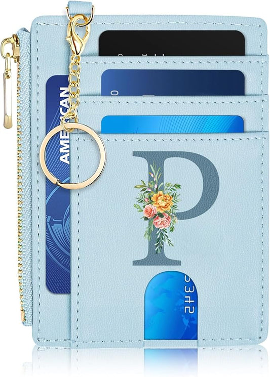Card wallets for women Slim Minimalist Front Pocket RFID Blocking Wallet Small Compact Card Case with ID Window coin purse, Personalized Birthday Gifts sisters gifts from Sister Mom Daughter Blue