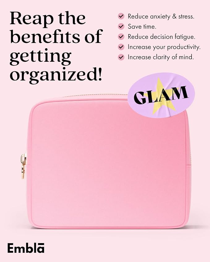 Embla Makeup Bag Travel Cosmetics Pouch and Toiletry Bag, Nylon Zipper Pouch Purse, Cute Make Up Organizer Storage Tote for Women Girls, Travel Skincare Case, Large Makeup Bags, Flamingo Pink