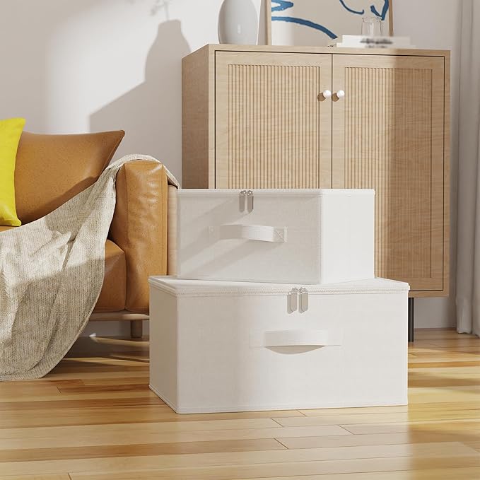 Storage Bins with Zipper, Cube Organizer Basket with Lid, Collapsible Stackable Closet Boxes, for Home and Bedroom, 4 Pack, White, 11.8 x 7.9 x 6.3 In, XSNY16WS-4