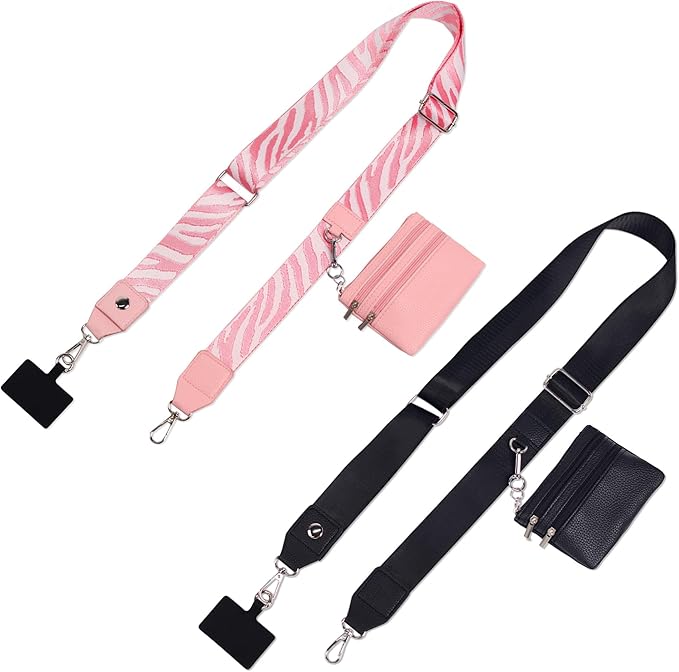 PUGPIU 2 Pack Clip and Go Strap for Phone with Wallet Crossbody - Phone Strap Crossbody with Zippered Pouch, Multifuctional Adjustable Cell Phone Lanyard for Going out