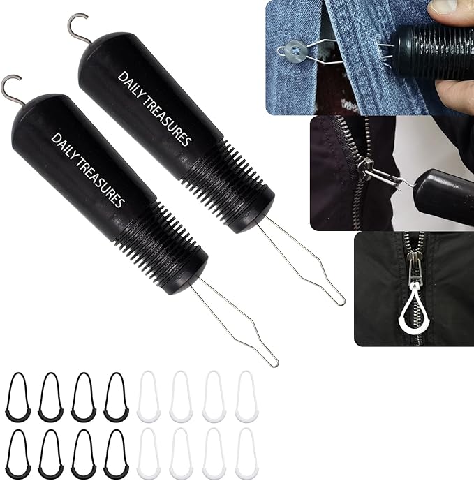 Daily Treasures 2pack Button Hook and Zipper Pull, Button Hook for Seniors with 8Pcs Zipper Pulls,Button Assist Tool,Button Assist Device with Non-Slip Ribbed Handle for Seniors and Disabilities