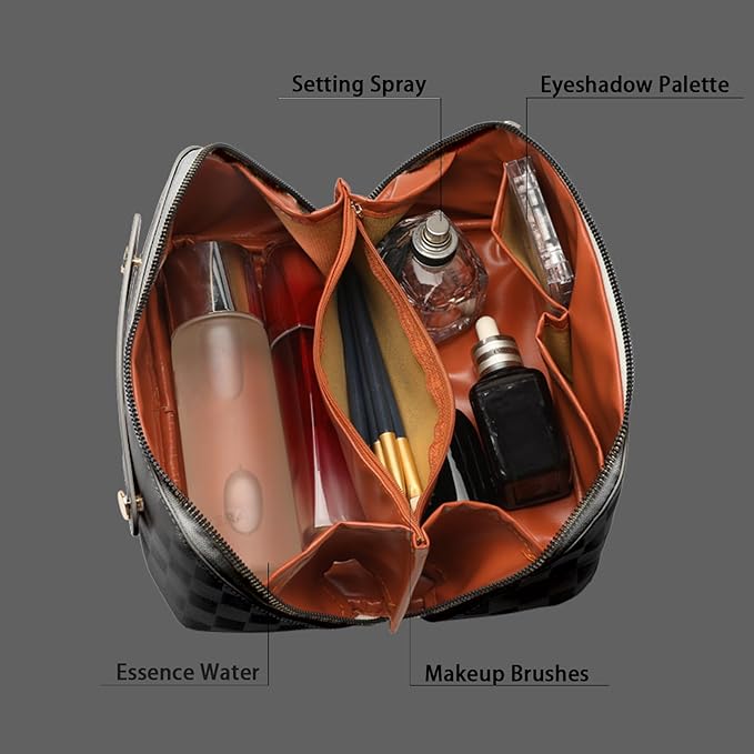 Travel Makeup Bag,Large Capacity Cosmetic Bags for Women,Waterproof Portable Pouch Open Flat Toiletry Bag Pattern Makeup Bag