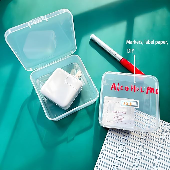 Small Bead Organizers-8 Pcs Plastic Storage Cases Mini Clear Bead Storage Containers Clear Boxes with Hinged Lid and Rectangle Craft Supply Case DIY Project with Label Stickers