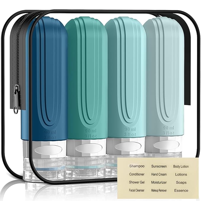 Travel Bottles for Toiletries, 3oz TSA Approved Travel Size Toiletries, Silicone Leak-Proof Refillable Containers, Squeezable Liquid Essentials Bottles W/Clear Bag (GREEN)
