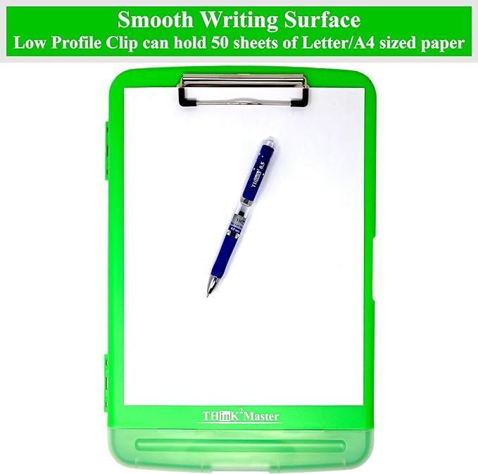 Think2Master [3 Pack] Green Plastic Storage Clipboard with Pencil Holder. | 25% Heavier & 25% Sturdier| Heavy Duty. Nursing, Teacher & Classroom Must Have.