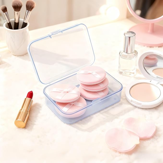 LJY 28 Pieces Rectangular Empty Mini Clear Plastic Organizer Storage Box Containers with Hinged Lids (3.3 x 2.2 x 1 inch, Blue)